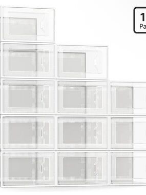 Clear Modular Plastic Shoe Storage Drawers - Set of 12